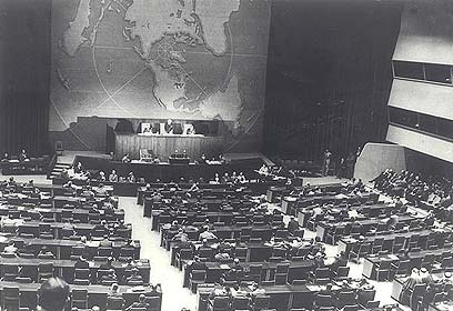 UN General Assembly voting to partition the Palestine Mandate on 29 Nov 1947