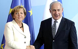 Prime Minister Benjamin Netanyahu and German Chancellor Angela Merkel (Photo: AFP)