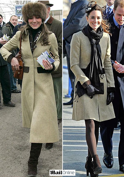 קייט מידלטון מודל 2006, עם שטריימל ומעיל של הוקר (משמאל) - ובז'קט בווריאציה על אותו מעיל חסידי, לפני כמה ימים (מתוך ה"דיילי מייל")