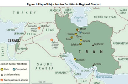מפת הכורים הגרעיניים באיראן. גבול אזרבייג'אן מצפון-מערב
