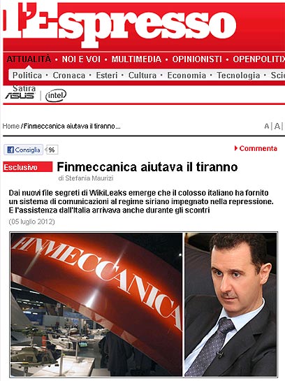 הדיווח על הקשרים בין אסד לחברת "פינמכניקה" בעיתון האיטלקי