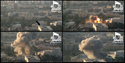 הפיגוע בבסיס בדמשק אתמול (צילום: AFP)