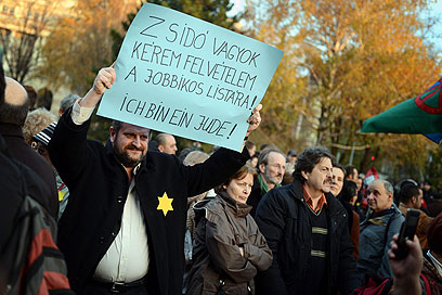 "אני יהודי!" המפגינים מול הפרלמנט (צילום: AP)