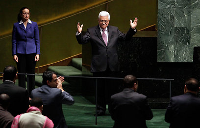 קבלת הפנים החמה של אבו-מאזן באו"ם (צילום: AP)