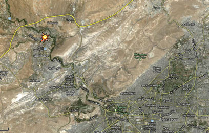 אזור התקיפה, לפי ההודעה הסורית (מפה: Google Maps)