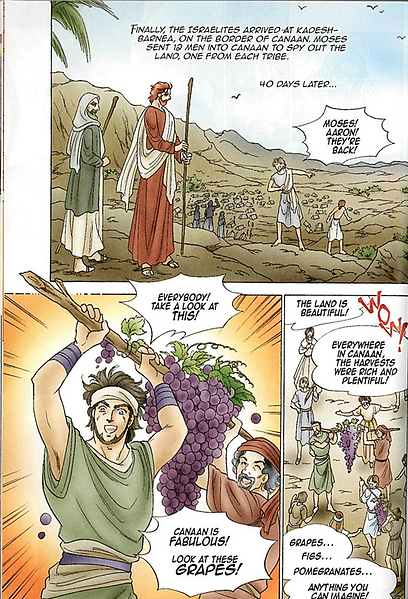 הקומיקס התנ"כי. השליחים לכנען חוזרים למשה (צילום: שגרירות ישראל בטוקיו)