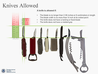 סכינים שמותר לשאת במטוס על פי ההנחיות החדשות (צילום: רויטרס)