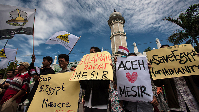 "לעצור את הטבח במצרים". ההפגנה בג'קרטה, בירת אינדונזיה (צילום: AFP)